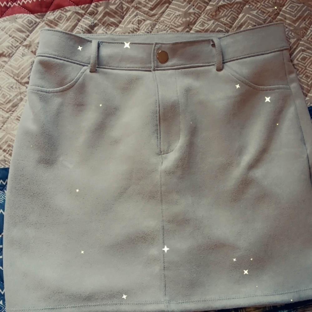 Light Gray Suede-Look Mini Skirt